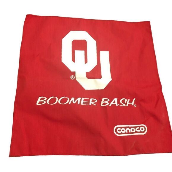 Vintage Oklahoma University Sooner O.U. Red White Conoco Boomer Bash Rally Rag - Picture 10 of 10